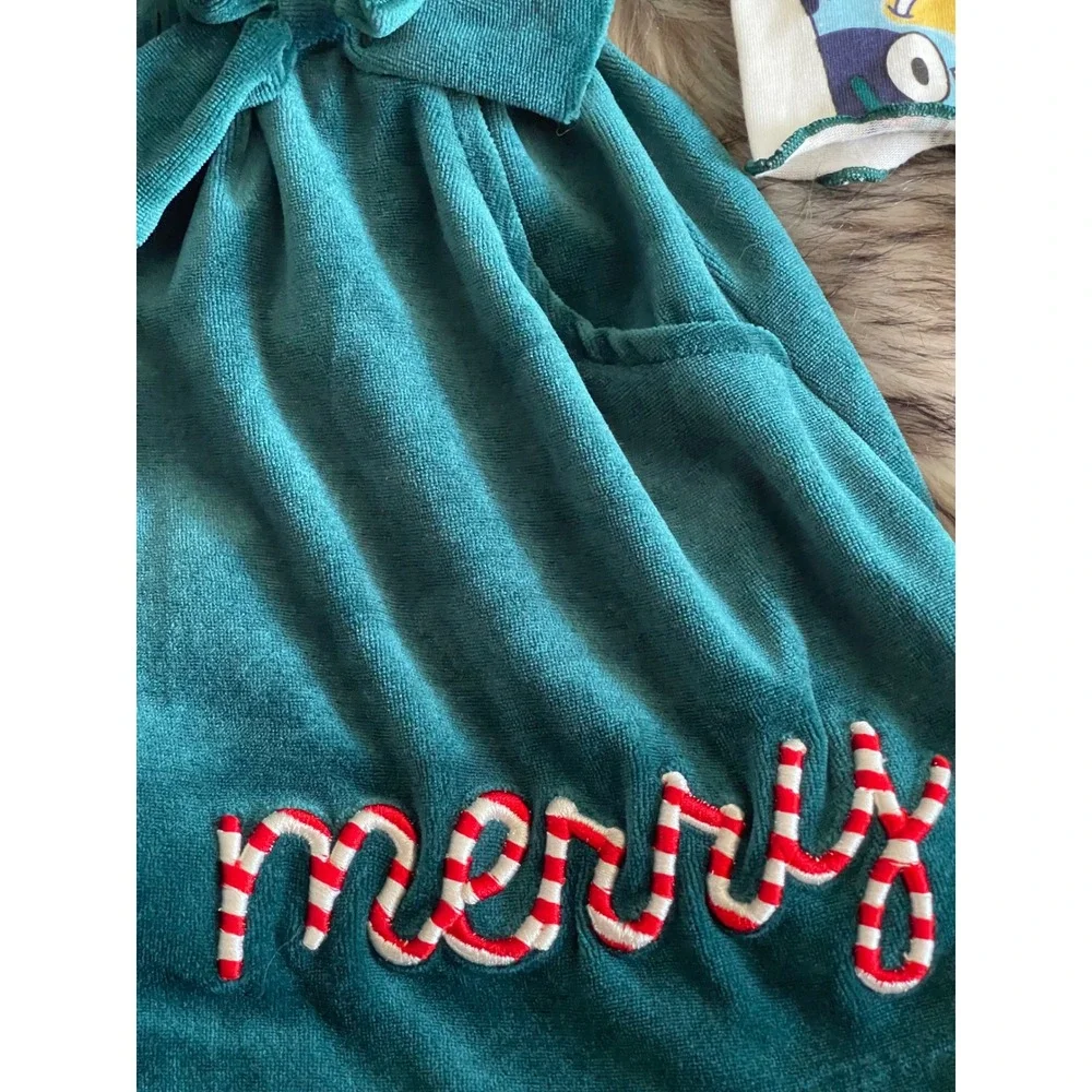 Girl's Toddler Green Velvet Bluey Christmas 2pc Long Sleeve Top Skirtall Set 3T